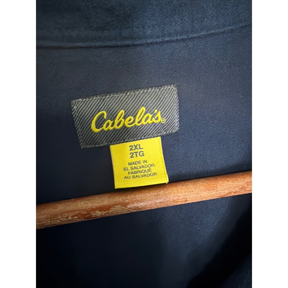 Cabelas Mens 2XL Navy Blue Cotton Long Sleeve Button Down Shirt - Picture 6 of 10
